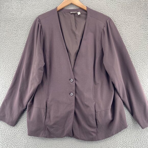 LOGO Lori Goldstein Blazer Womens 3X Plus Nikki Gray Button Knit Stretch Office - Picture 1 of 11